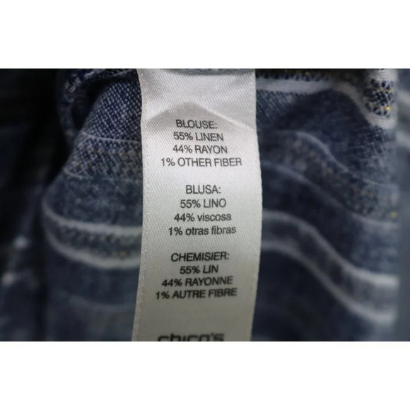 Chico's Gold Metallic Striped Linen Blend Tunic Top-Size 2 or Large(12) - Picture 4 of 7